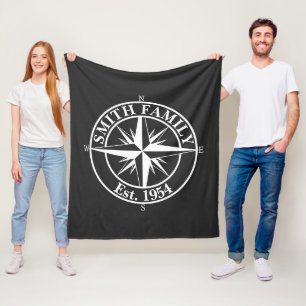Compass star monogram, personaliseerbaar embleem fleece deken