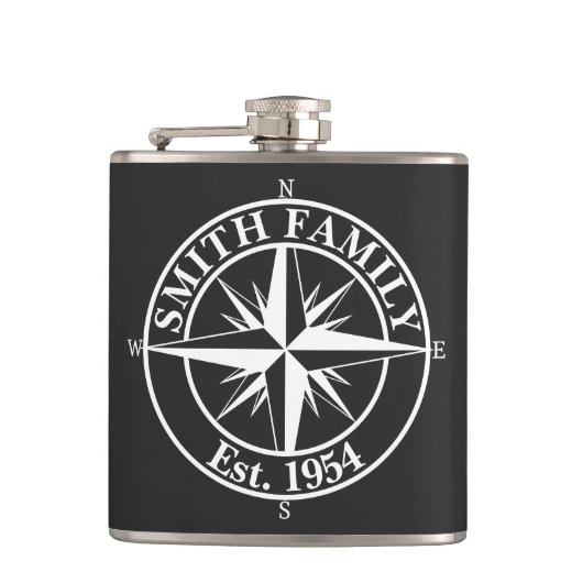 Compass star monogram, personaliseerbaar embleem heupfles (Voorkant)