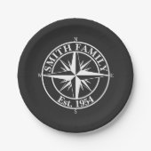 Compass star monogram, personaliseerbaar embleem papieren bordje (Voorkant)