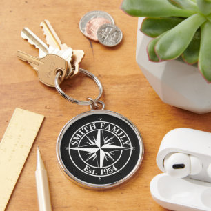 Compass star monogram, personaliseerbaar embleem sleutelhanger
