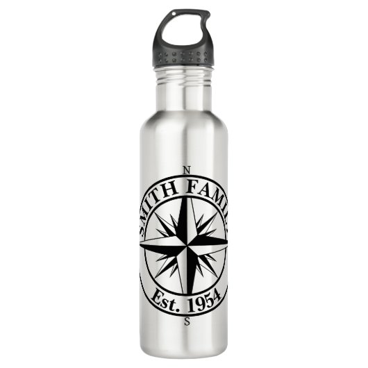 Compass star monogram, personaliseerbaar embleem waterfles  (Voorkant)