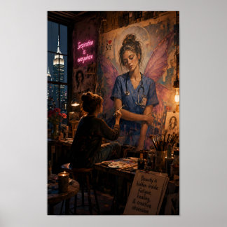 Compassie Geschilderd in Poster met Middennachtlic