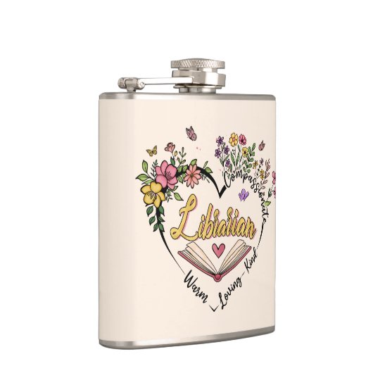 Compassionate Librarian – Floral Heart Design Heupfles (Rechts)