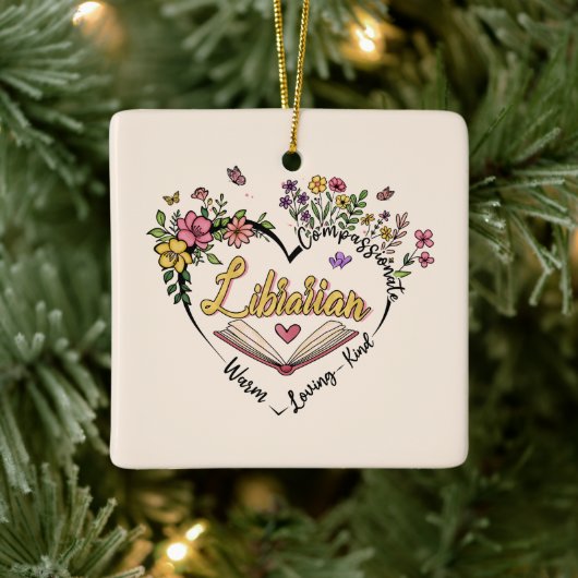 Compassionate Librarian – Floral Heart Design Keramisch Ornament (Boom)