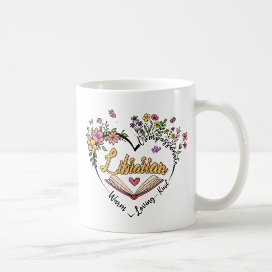 Compassionate Librarian – Floral Heart Design Koffiemok (Rechts)