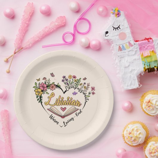 Compassionate Librarian – Floral Heart Design Papieren Bordje (Feest)