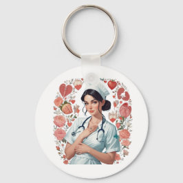 Compassionate Nurse - Elegant Floral Art Illustrat Sleutelhanger