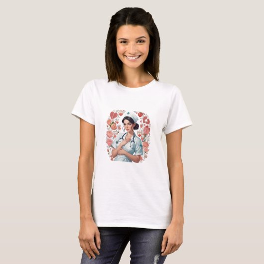 Compassionate Nurse - Elegant Floral Art Illustrat T-shirt (Voorkant volledig)
