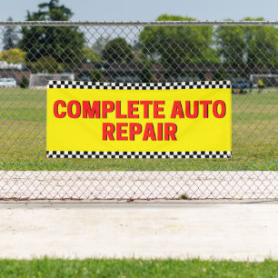 Complete Auto Repair Geruite Vlag Groot Geel Spandoek
