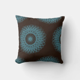 Complex Guilloche Bloemenmotief bruin blauwgroen Kussen