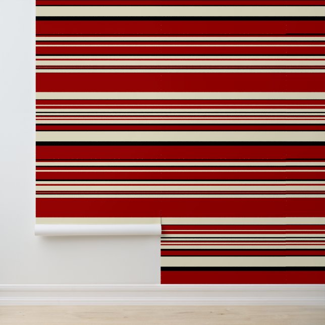 Complexe strepen - Rood & Crème Behang (Applicatie)