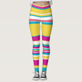 Complexe strepen — Turquoise, Geel, Roze en wit Leggings (Voorkant)