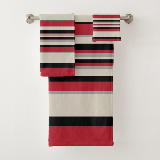 Complexe stripes - Rood, grijs, zwart en bonwit Bad Handdoek (Insitu)
