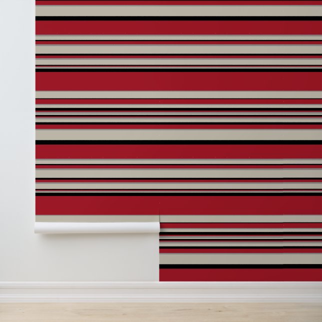 Complexe stripes - Rood, grijs, zwart en bonwit Behang (Applicatie)