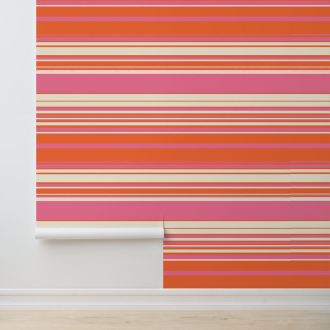 Complexe stripes - Roze, Oranje en crème Behang (Applicatie)