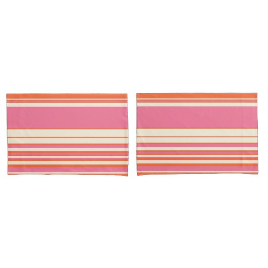 Complexe stripes - Roze, Oranje en crème Kussensloop (Voorkant-Set)