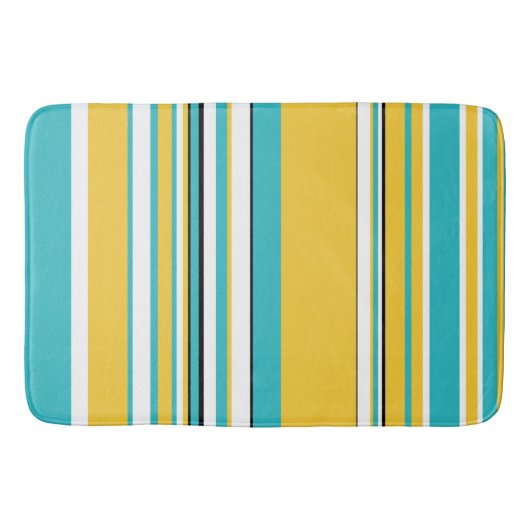 Complexe stripes — Turquoise en Geel Badmat (Voorkant)