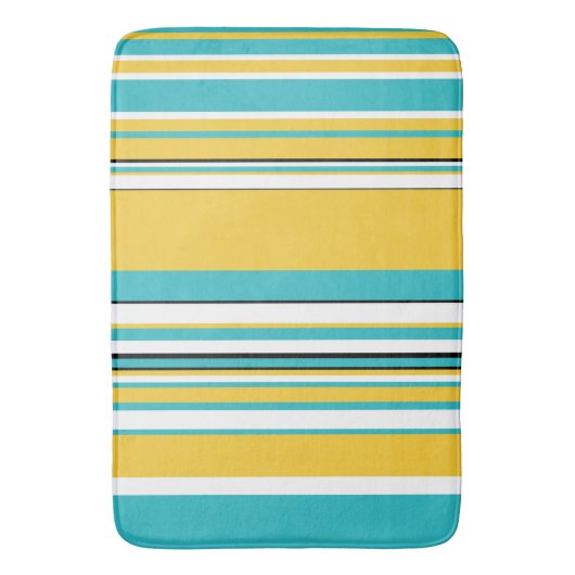 Complexe stripes — Turquoise en Geel Badmat (Voorkant Verticaal)
