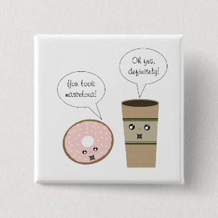 Complimentaire koffie en Donut-Button Vierkante Button 5,1 Cm