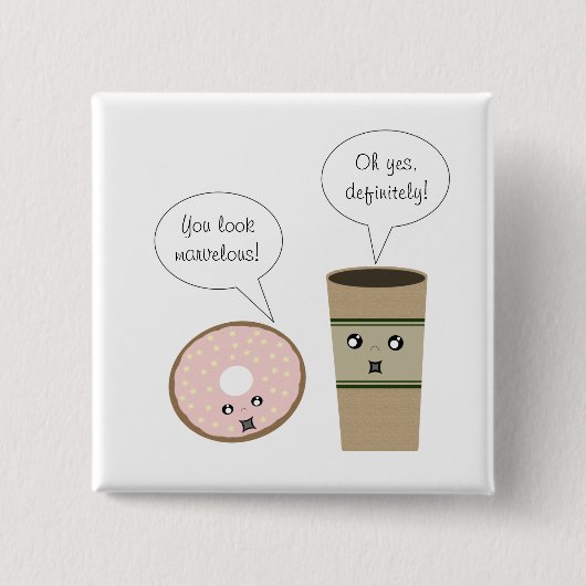 Complimentaire koffie en Donut-Button Vierkante Button 5,1 Cm (Voorkant)