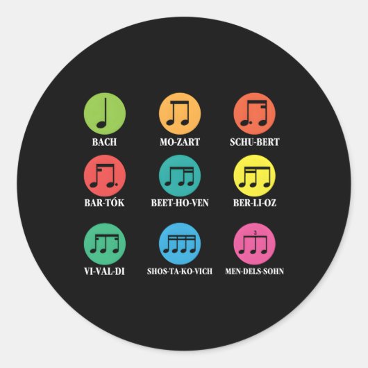 Componisten Alle muziek Muzieknoten Ronde Sticker (Voorkant)