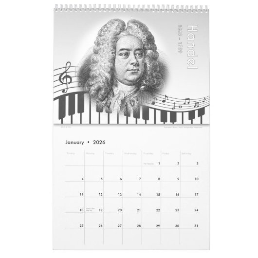 Compositeurs du calendrier - composers Calendar (Jan 2026)