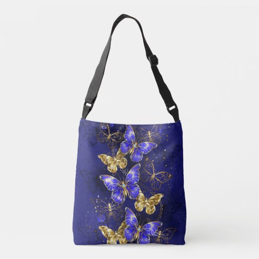 Compositie met saffier vlinders crossbody tas (Achterkant)