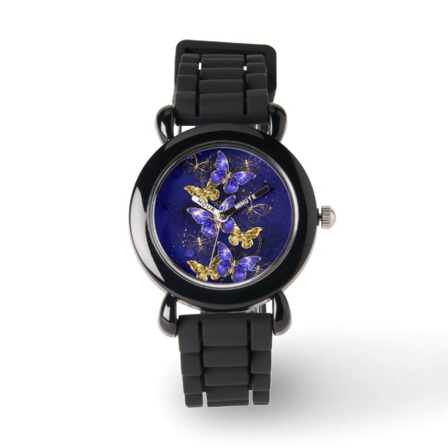 Compositie met saffier Vlinders Horloge (Voorkant)