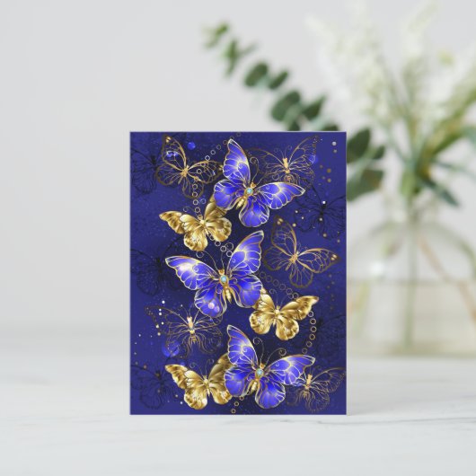 Compositie met Sapphire Butterflies Advieskaart (Staand voorkant)