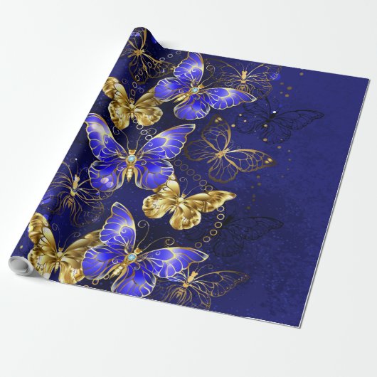 Compositie met Sapphire Butterflies Cadeaupapier (Uitgerold)