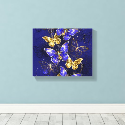 Compositie met Sapphire Butterflies Canvas Afdruk (Insitu (Houten vloer))
