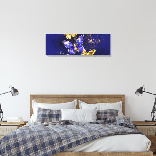 Compositie met Sapphire Butterflies Canvas Afdruk (Insitu (Slaapkamer))