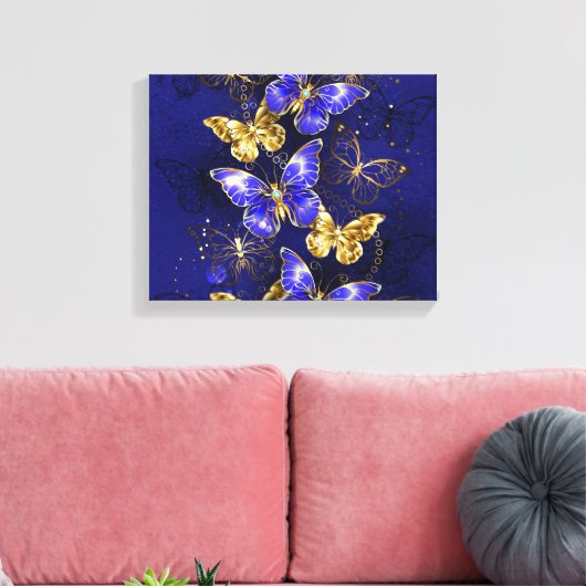 Compositie met Sapphire Butterflies Canvas Afdruk (Insitu (Woonkamer))