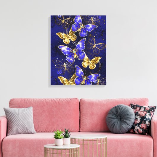 Compositie met Sapphire Butterflies Canvas Afdruk (Insitu (Woonkamer))