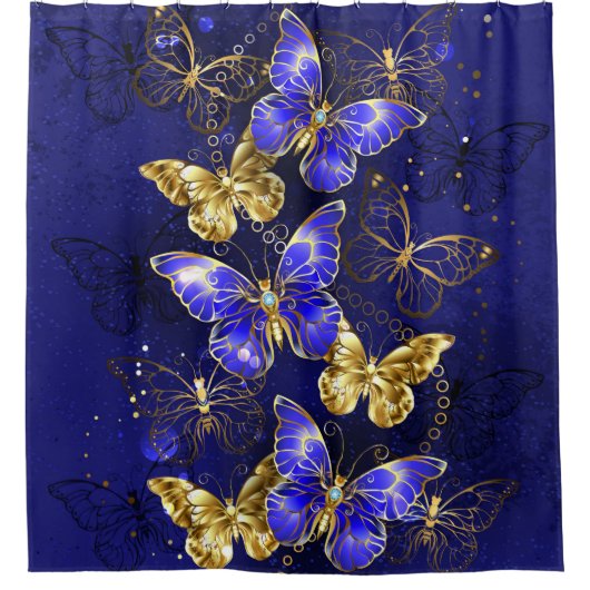 Compositie met Sapphire Butterflies Douchegordijn (Voorkant)
