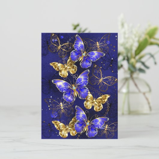 Compositie met Sapphire Butterflies Feestdagenkaart (Staand voorkant)