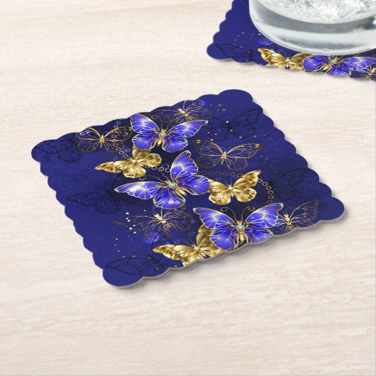 Compositie met Sapphire Butterflies Kartonnen Onderzetters (Gebogen)