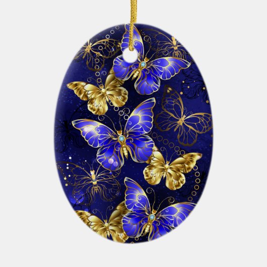 Compositie met Sapphire Butterflies Keramisch Ornament (Voorkant)