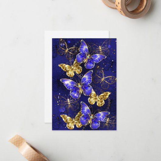 Compositie met Sapphire Butterflies Notitiekaartje (Voorkant / Achterkant in situ)