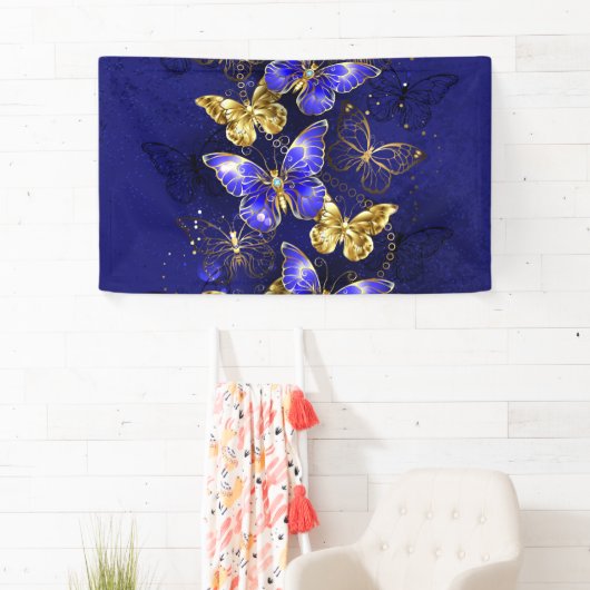 Compositie met Sapphire Butterflies Spandoek (Insitu)