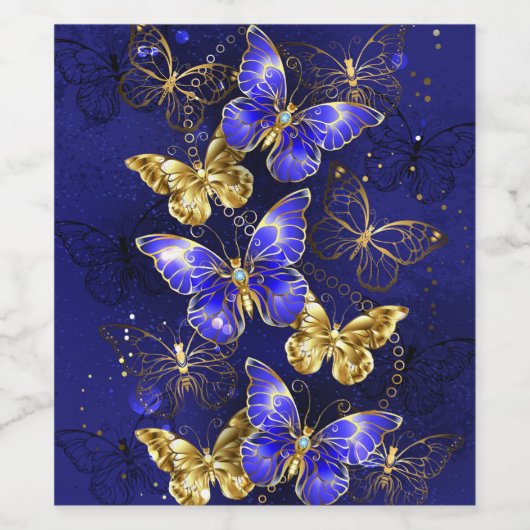 Compositie met Sapphire Butterflies Wijn Etiket (Enkel label)