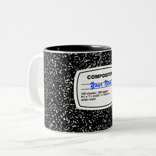 Compositie notebook  tweekleurige koffiemok (Voorkant links)