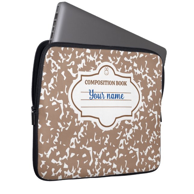 Compositie notitieboek bruin beige konijntje laptop sleeve (Voorkant Rechts)