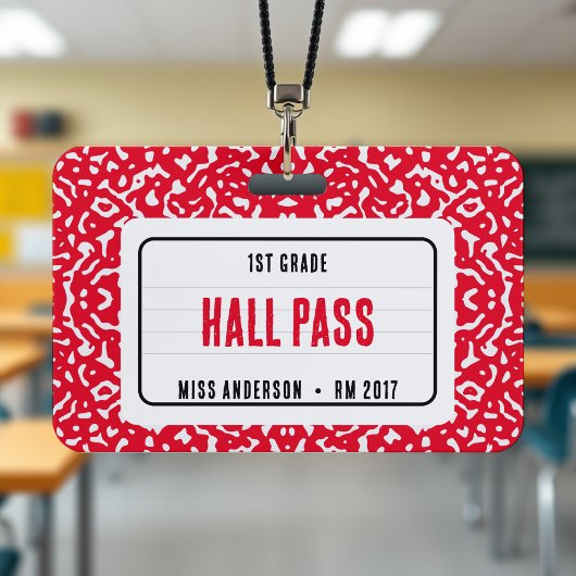 Compositie Notitieboek Classroom Hall Pass Rood Badge