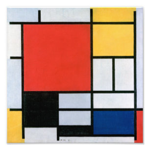 Compositie Rood, Geel, Blauw, Zwart Mondriaan Foto Afdruk