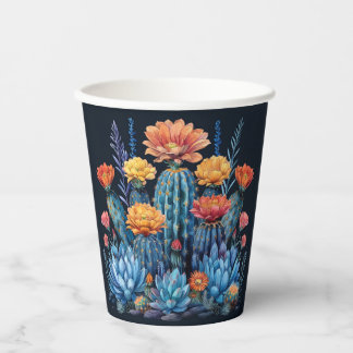Compositie van bloeiende cactussen, succulenten papieren bekers