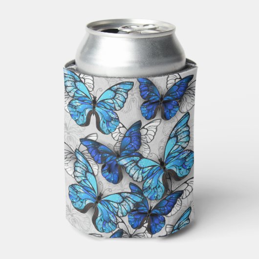 Compositie van witte en blauwe vlinders blikjeskoeler (Blikje Voorkant)