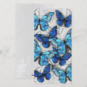 Compositie van witte en blauwe vlinders feestdagenkaart (Voorkant / Achterkant)