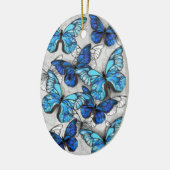Compositie van witte en blauwe vlinders keramisch ornament (Links)