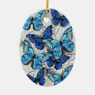 Compositie van witte en blauwe vlinders keramisch ornament